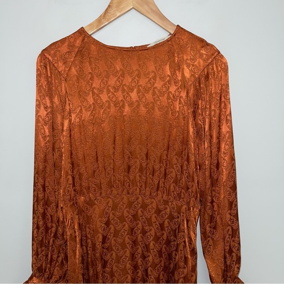 Scotch & Soda Dress Size Small Rust Orange Paisley Peplum Hem Midi "Starwatcher" - Picture 5 of 16